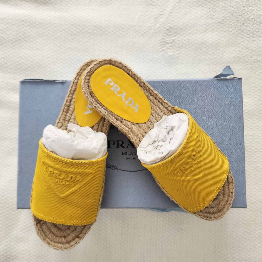 Prada Yellow Espadrille Slides
